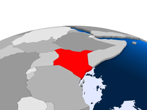 Кения Выделена Красным Цветом Политическом Глобусе Прозрачными Океанами Иллюстрация — стоковое фото