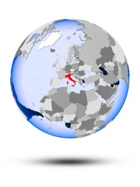 İtalya ile gölge ve yarı saydam okyanus beyaz arka plan üzerinde izole siyasi dünya üzerinde. 3D çizim.
