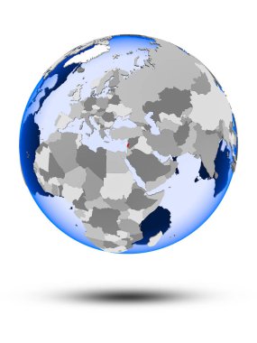 Lübnan gölge ve yarı saydam okyanus beyaz arka plan üzerinde izole ile siyasi dünya üzerinde. 3D çizim.