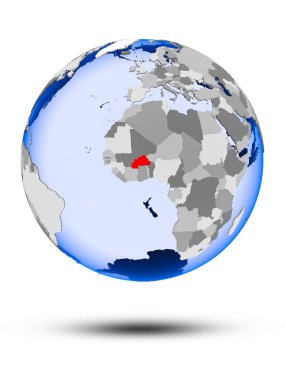 Burkina Faso gölge ve yarı saydam okyanus beyaz arka plan üzerinde izole ile siyasi dünya üzerinde. 3D çizim.
