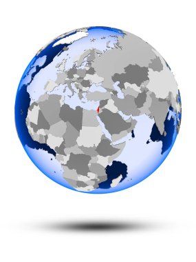 İsrail ile gölge ve yarı saydam okyanus beyaz arka plan üzerinde izole siyasi dünya üzerinde. 3D çizim.