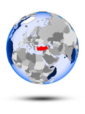 Türkiye siyasi dünya ile gölge ve yarı saydam okyanus beyaz arka plan üzerinde izole üzerinde. 3D çizim.