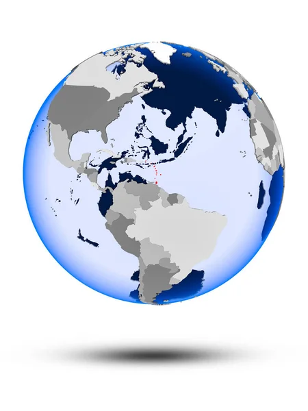 Карибы Политическом Глобусе Тенью Прозрачными Океанами Изолированы Белом Фоне Иллюстрация — стоковое фото