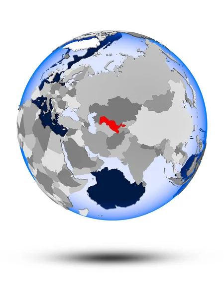 Uzbekistan Political Globe Shadow Translucent Oceans Isolated White Background Illustration — Stock Photo, Image