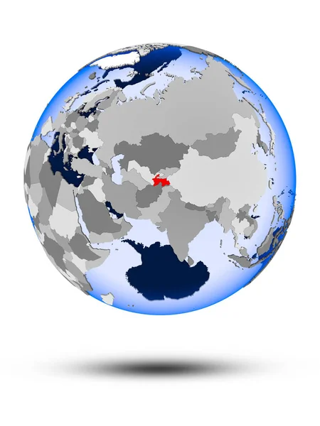 Таджикистан Политическом Глобусе Тенью Прозрачными Океанами Изолирован Белом Фоне Иллюстрация — стоковое фото