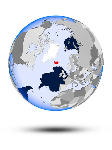 Исландия Политическом Глобусе Тенью Прозрачными Океанами Изолированными Белом Фоне Иллюстрация — стоковое фото
