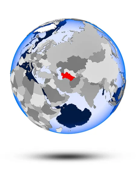 Turkmenistán Globo Político Con Sombra Océanos Translúcidos Aislados Sobre Fondo — Foto de Stock