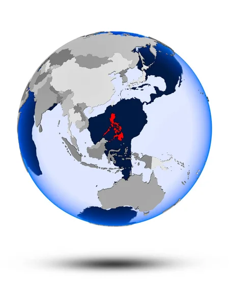 Филиппины Политическом Глобусе Тенью Прозрачными Океанами Изолированы Белом Фоне Иллюстрация — стоковое фото
