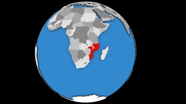 Mosambik auf politischem Globus — Stockvideo