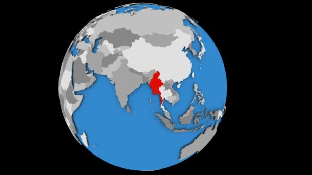 Myanmar on political globe — Stock Video