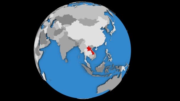 Laos på politiska jordglob — Stockvideo