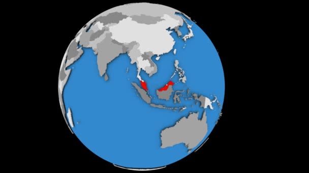 Malaysia på politiska jordglob — Stockvideo