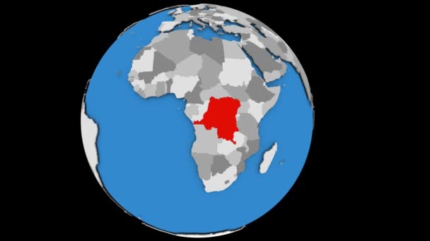 Inzoomen op Dem Rep van Congo op politieke wereldbol — Stockvideo