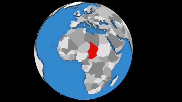 Inzoomen op Tsjaad op politieke wereldbol — Stockvideo