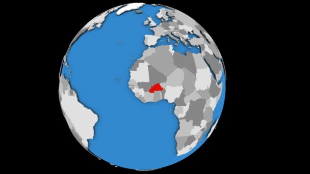 Inzoomen op Burkina Faso op politieke wereldbol — Stockvideo