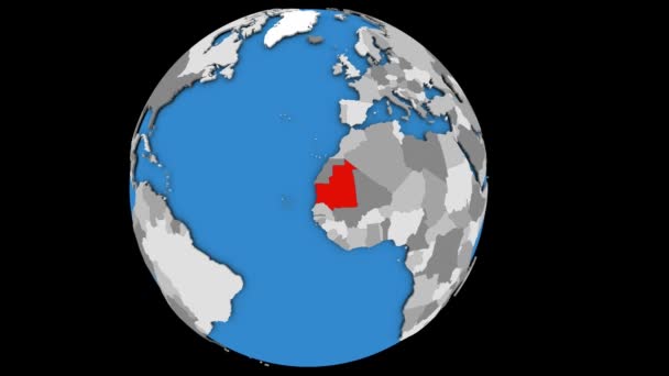 Zvětšení o Mauritánii politické zeměkoule — Stock video