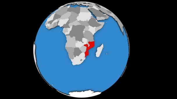 Vergrößern Mosambik auf politischem Globus — Stockvideo