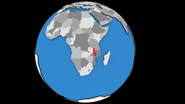 Powiększanie na Malawi na Globus polityczny — Wideo stockowe