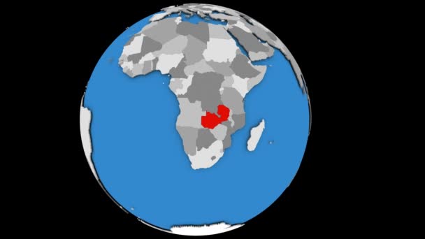 Zoom auf Sambia auf politischem Globus — Stockvideo