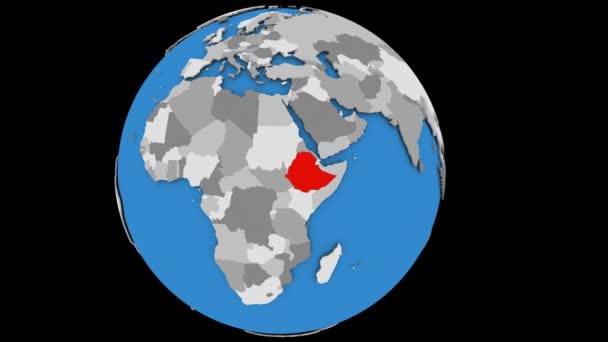 Zooma in på Etiopien på politiska jordglob — Stockvideo