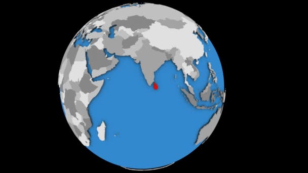 Приближается Шри-Ланка на политическом глобусе — стоковое видео