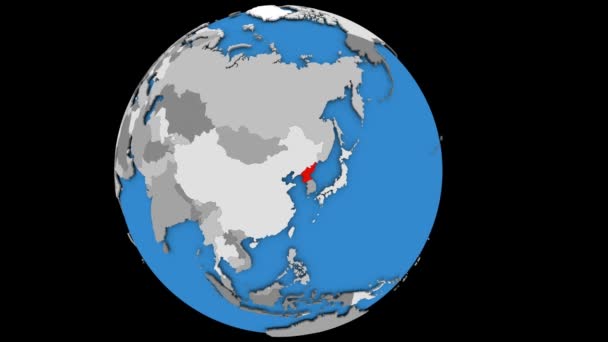 Powiększanie na Korei Północnej na Globus polityczny — Wideo stockowe