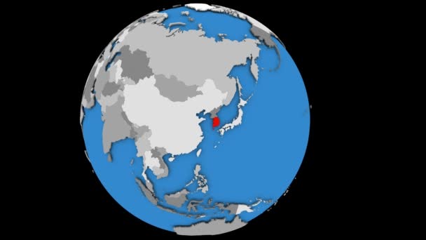 Zoom auf Südkorea auf politischem Globus — Stockvideo