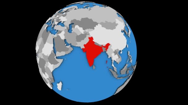 Приближается к Индии на политическом глобусе — стоковое видео