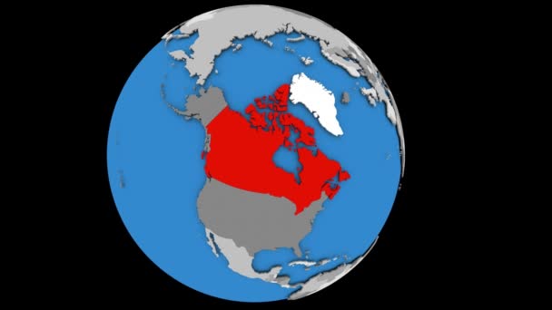 Zooma in på Kanada på politiska jordglob — Stockvideo