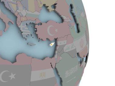 Kıbrıs siyasi dünya üzerinde katıştırılmış ulusal bayrak ile. 3D çizim.