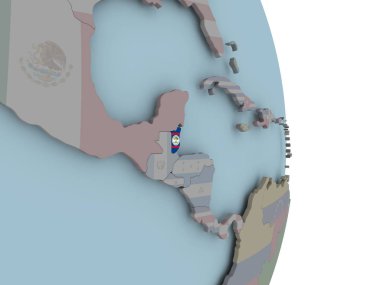Belize siyasi dünya üzerinde katıştırılmış ulusal bayrak ile. 3D çizim.