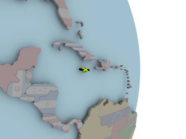 Jamaika siyasi dünya üzerinde katıştırılmış ulusal bayrak ile. 3D çizim.