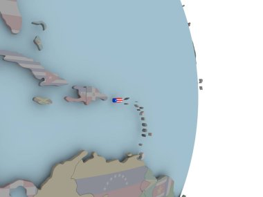 Porto Riko siyasi dünya üzerinde katıştırılmış ulusal bayrak ile. 3D çizim.