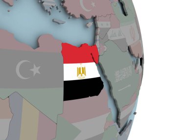 Mısır ile siyasi dünya üzerinde katıştırılmış ulusal bayrak. 3D çizim.