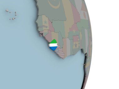 Sierra Leone siyasi dünya üzerinde katıştırılmış ulusal bayrak ile. 3D çizim.