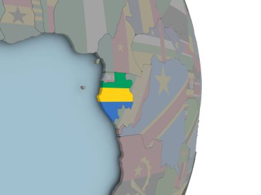 Gabon siyasi dünya üzerinde katıştırılmış ulusal bayrak ile. 3D çizim.