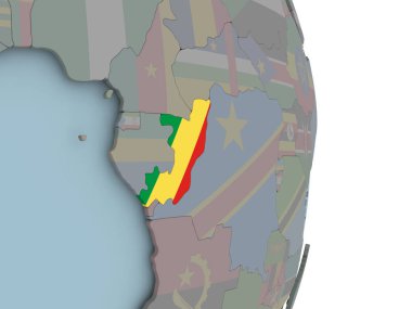 Kongo siyasi dünya üzerinde katıştırılmış ulusal bayrak ile. 3D çizim.