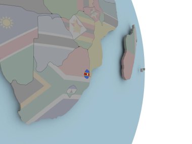 Svaziland siyasi dünya üzerinde katıştırılmış ulusal bayrak ile. 3D çizim.