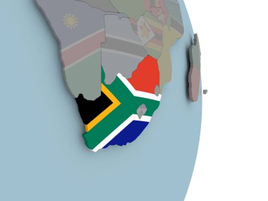 Siyasi dünya üzerinde katıştırılmış ulusal bayrak ile Güney Afrika. 3D çizim.