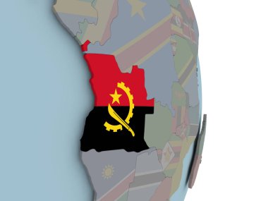 Angola siyasi dünya üzerinde katıştırılmış ulusal bayrak ile. 3D çizim.