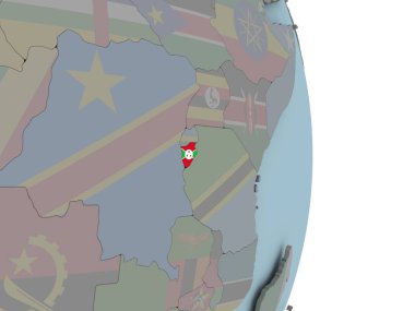Burundi siyasi dünya üzerinde katıştırılmış ulusal bayrak ile. 3D çizim.