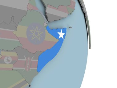 Somali ile siyasi dünya üzerinde katıştırılmış ulusal bayrak. 3D çizim.