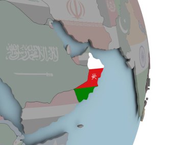 Umman ile siyasi dünya üzerinde katıştırılmış ulusal bayrak. 3D çizim.