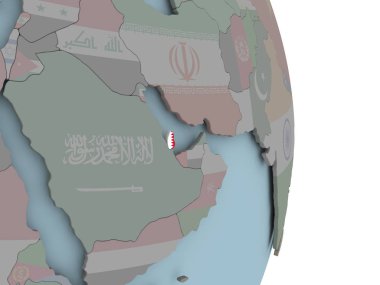 Siyasi dünya üzerinde katıştırılmış ulusal bayrak ile Katar. 3D çizim.