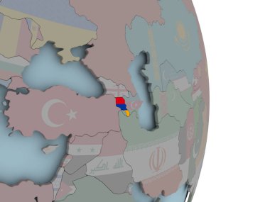 Ermenistan siyasi dünya üzerinde katıştırılmış ulusal bayrak ile. 3D çizim.