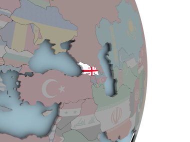 Gürcistan ile siyasi dünya üzerinde katıştırılmış ulusal bayrak. 3D çizim.