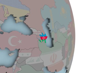 Azerbaycan siyasi dünya üzerinde katıştırılmış ulusal bayrak ile. 3D çizim.