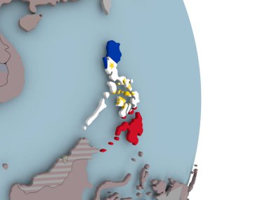 Türkiye siyasi dünya üzerinde katıştırılmış ulusal bayrak ile. 3D çizim.