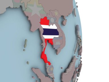 Tayland siyasi dünya üzerinde katıştırılmış ulusal bayrak ile. 3D çizim.