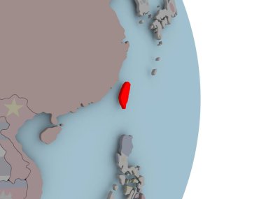 Tayvan ile siyasi dünya üzerinde katıştırılmış ulusal bayrak. 3D çizim.